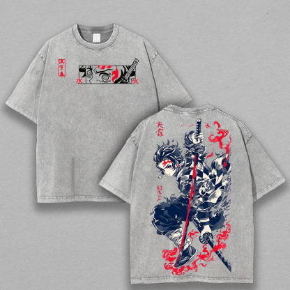 Dark Anime Tanjiro Water Breathing Katana Graphic Relaxed Fit Tee