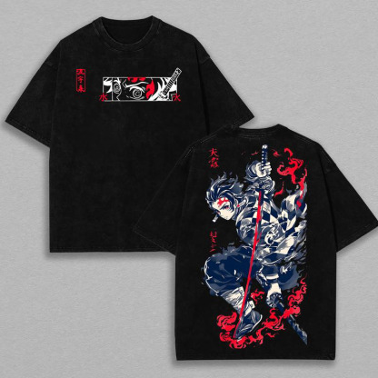 Dark Anime Tanjiro Water Breathing Katana Graphic Relaxed Fit Tee