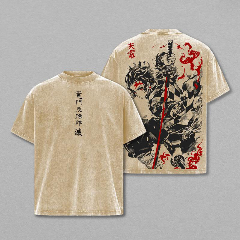 Streetwear Tanjiro Kamado Sun Breathing Graphic Washed Cotton Tee