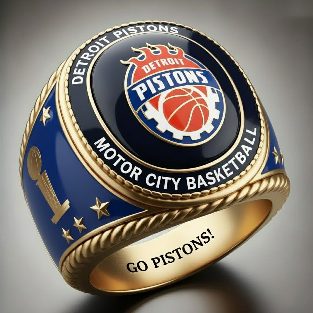 Detroit Pistons Custom Championship Ring with Trophy Detail