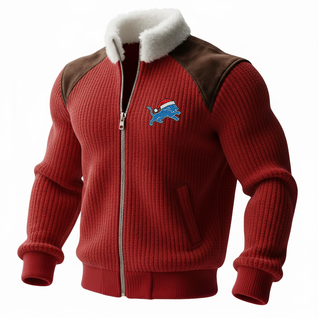 Lions Men's Retro Hoodie With Color Block Suede Stand Collar, Warm Jacket