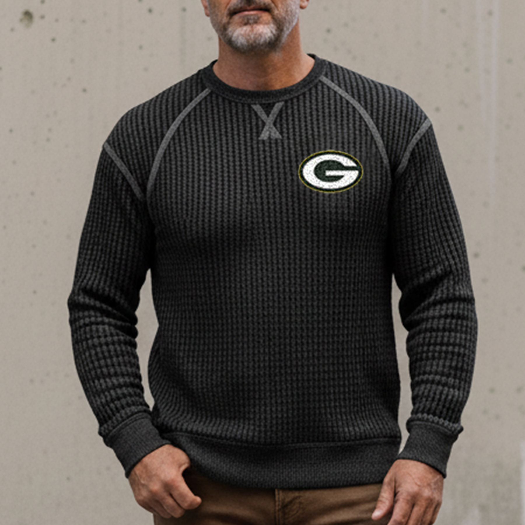 Men's Vintage Western Cowboy Waffle Knit Crew Neck Long Sleeve Sweatsh