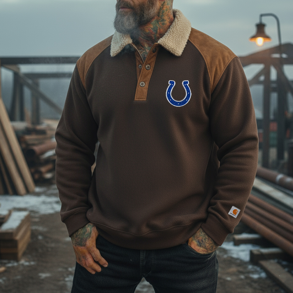 Indianapolis Colts& Carhart lambskin lapel tough guy style long-sleeved Polo shirt