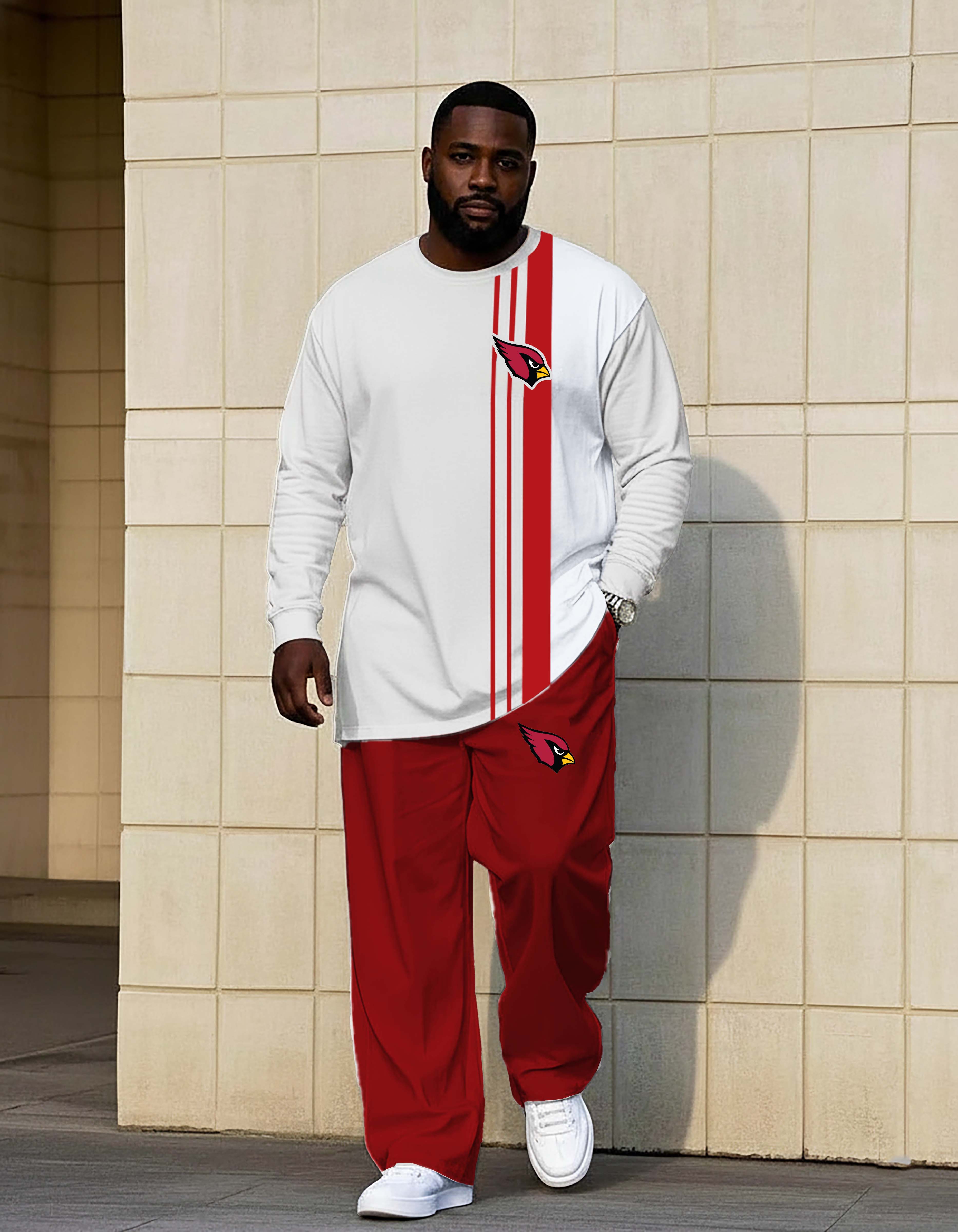 Scarlet Red and White Panel Hardknock Pants Hoodie Set