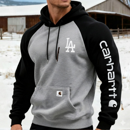 Carhartt×Los Angeles Dodgers workwear badge Black and Grey hooded sweatshirt