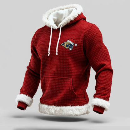 "Horn Christmas Sheep" ram head badge red diamond-patterned thermal sweatshirt