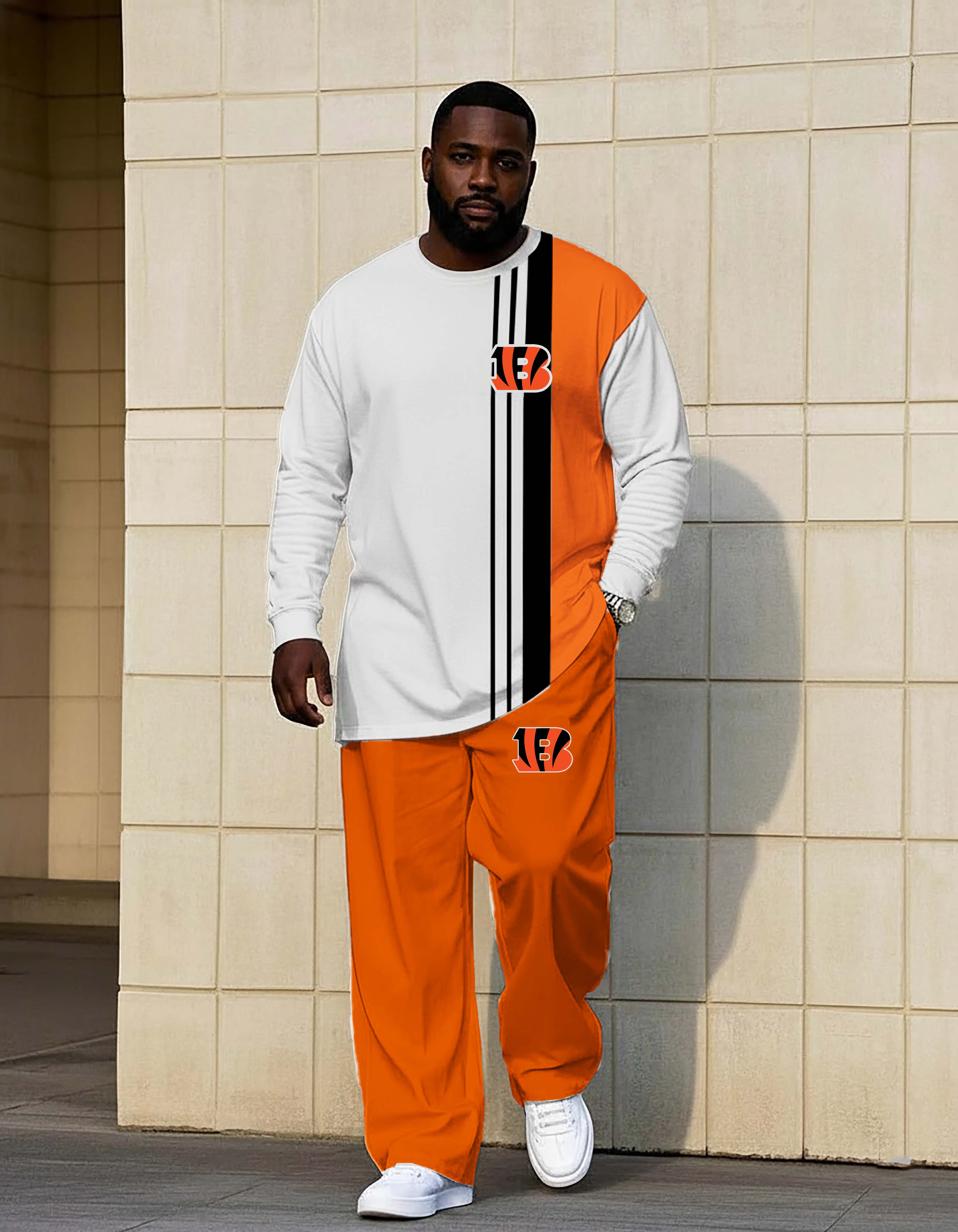 All White Black Stripe Logo Hardknock Pants Hoodie Set