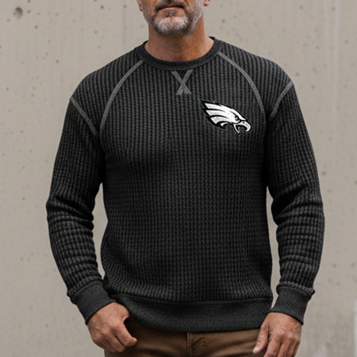 Men's Vintage Philadelphia Eagles Western Cowboy Waffle Knit Crew Neck Long Sleeve Sweatshirt