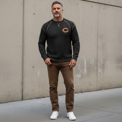 Men's Vintage Chicago Bears Western Cowboy Waffle Knit Crew Neck Long Sleeve Sweatshirt