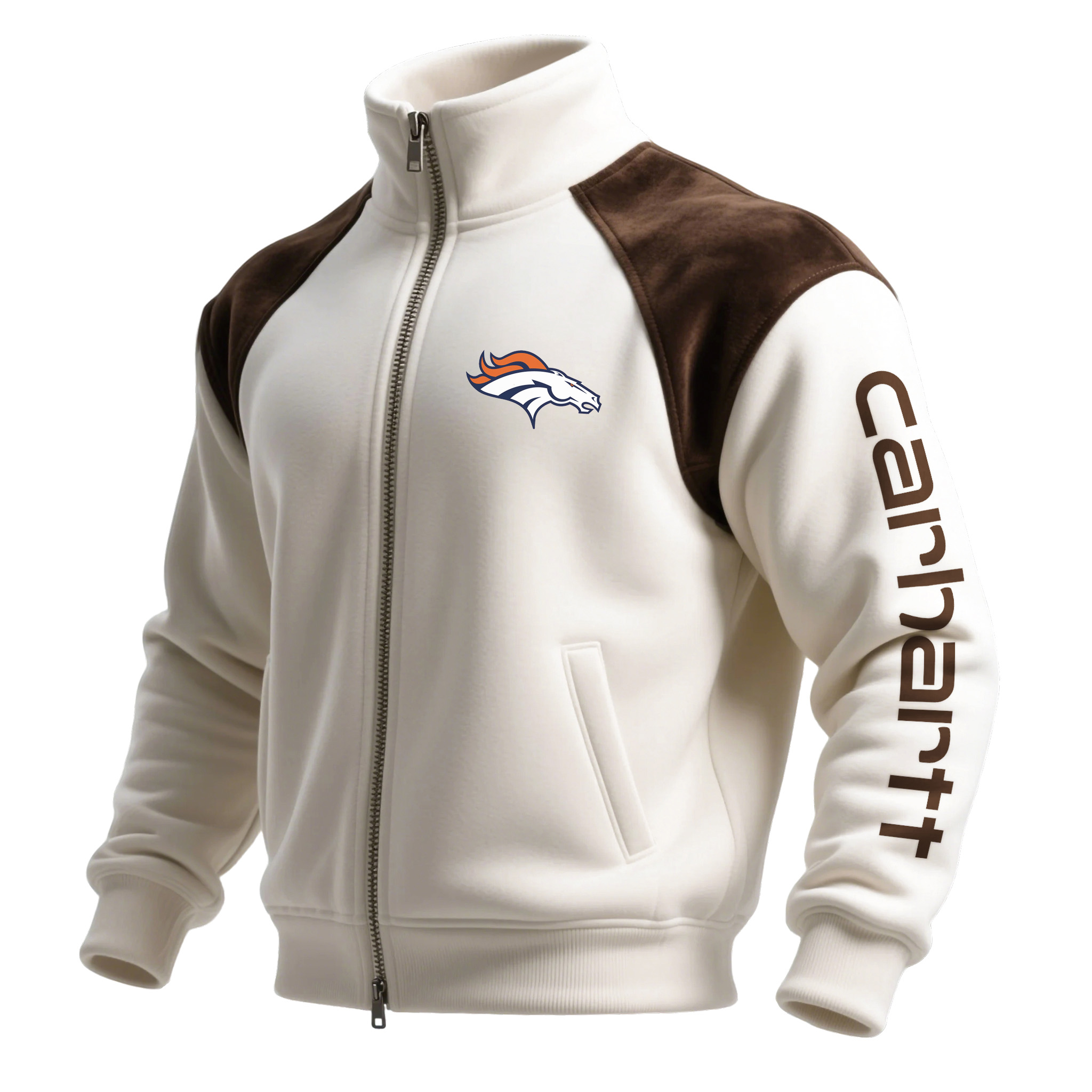 Denver Broncos Retro Hoodie With Color Block Suede Stand Collar, Warm Jacket
