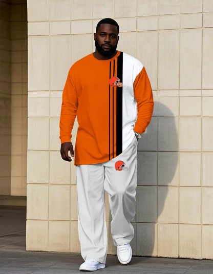 Orange and White Split Design Hardknock Pants Hoodie Set