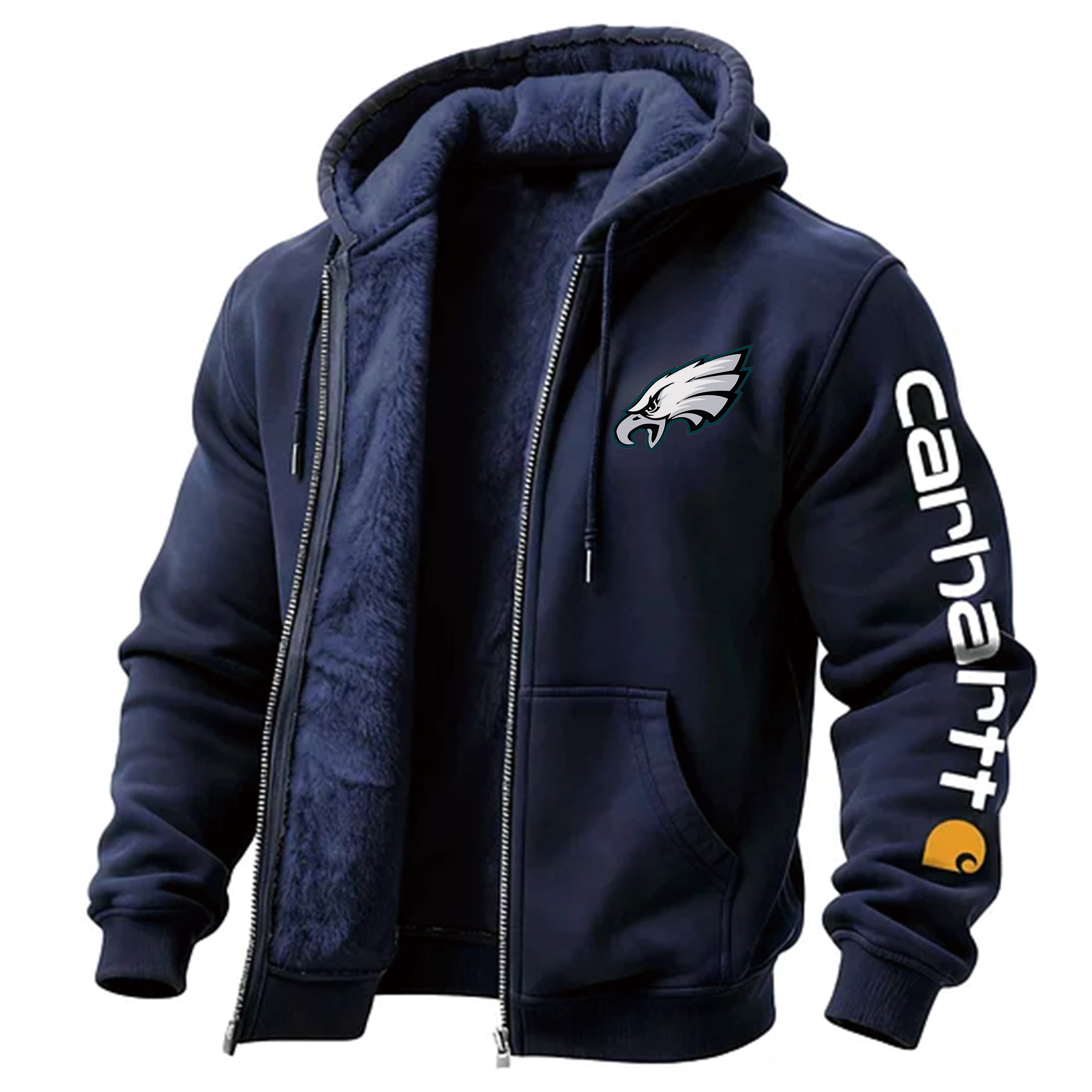 Philadelphia Eagles Men's Vintage Fleece Pocket Full Zip Long Sleeve Hoodie Jacket