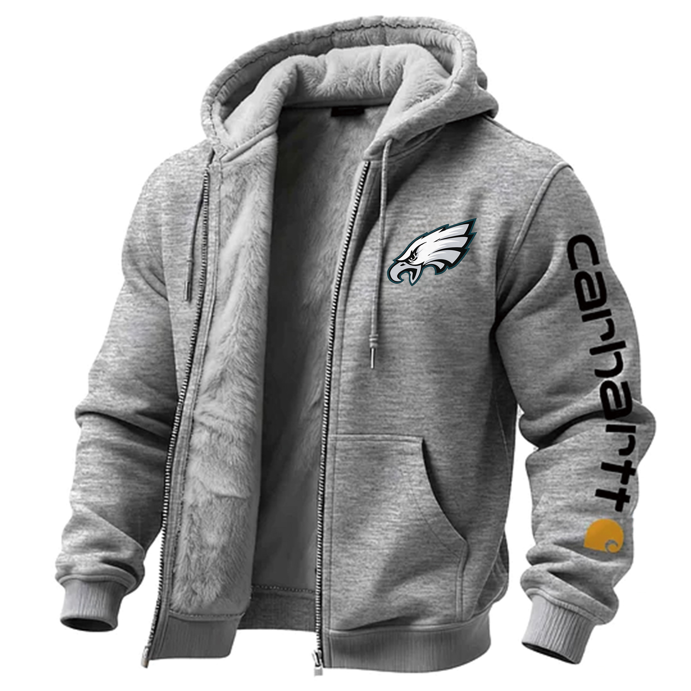 Philadelphia Eagles Men's Vintage Fleece Pocket Full Zip Long Sleeve Hoodie Jacket