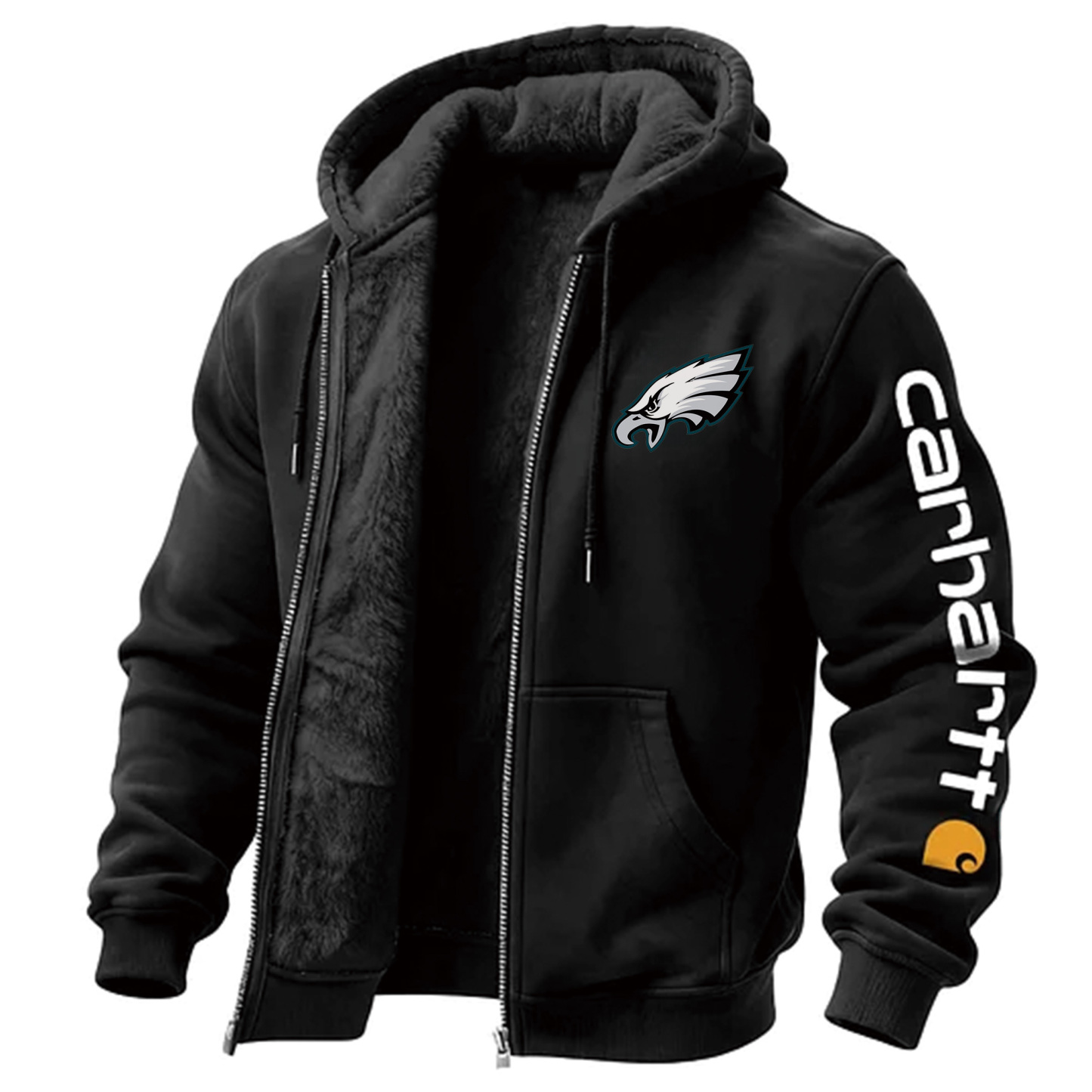 Philadelphia Eagles Men's Vintage Fleece Pocket Full Zip Long Sleeve Hoodie Jacket