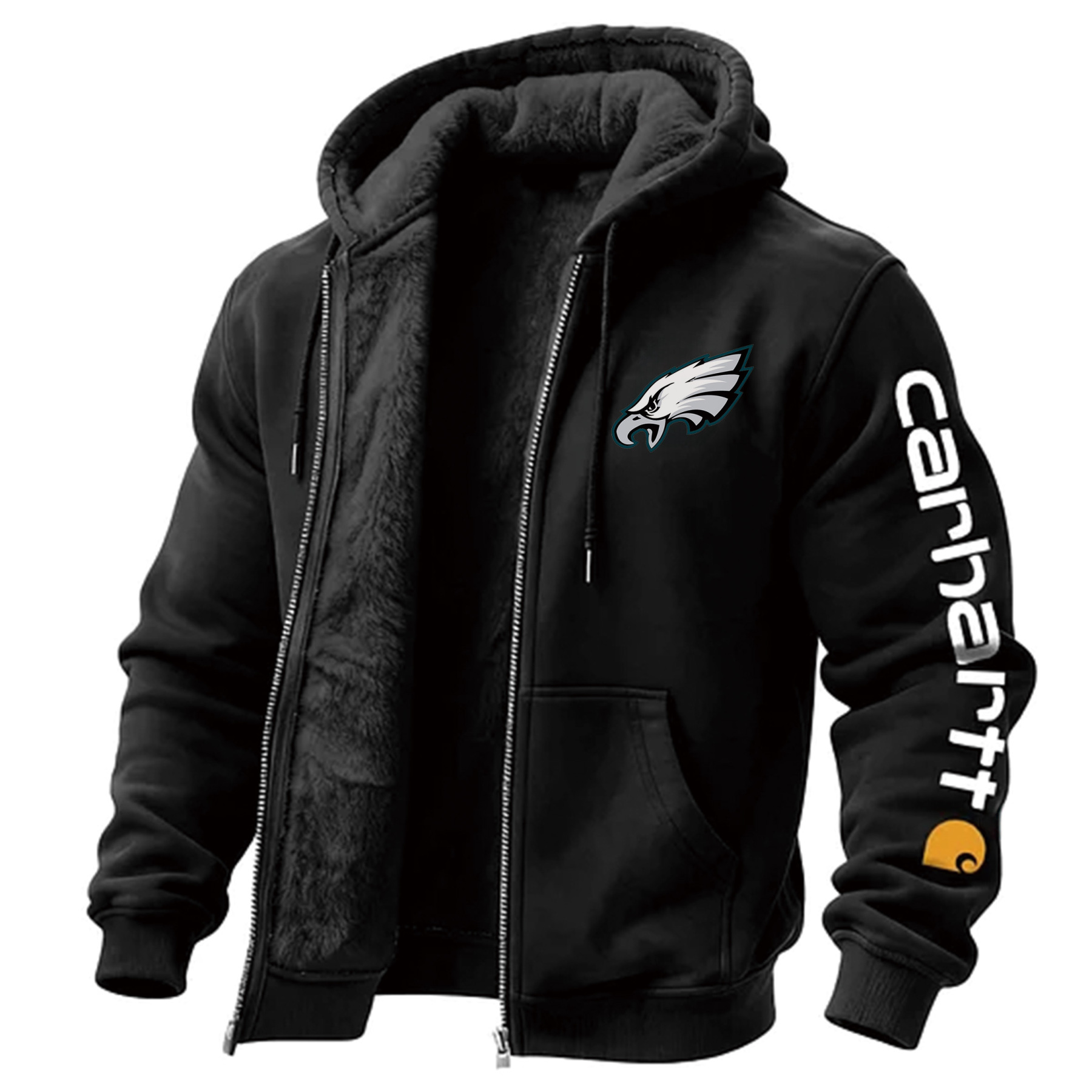 Philadelphia Eagles Men's Vintage Fleece Pocket Full Zip Long Sleeve Hoodie Jacket