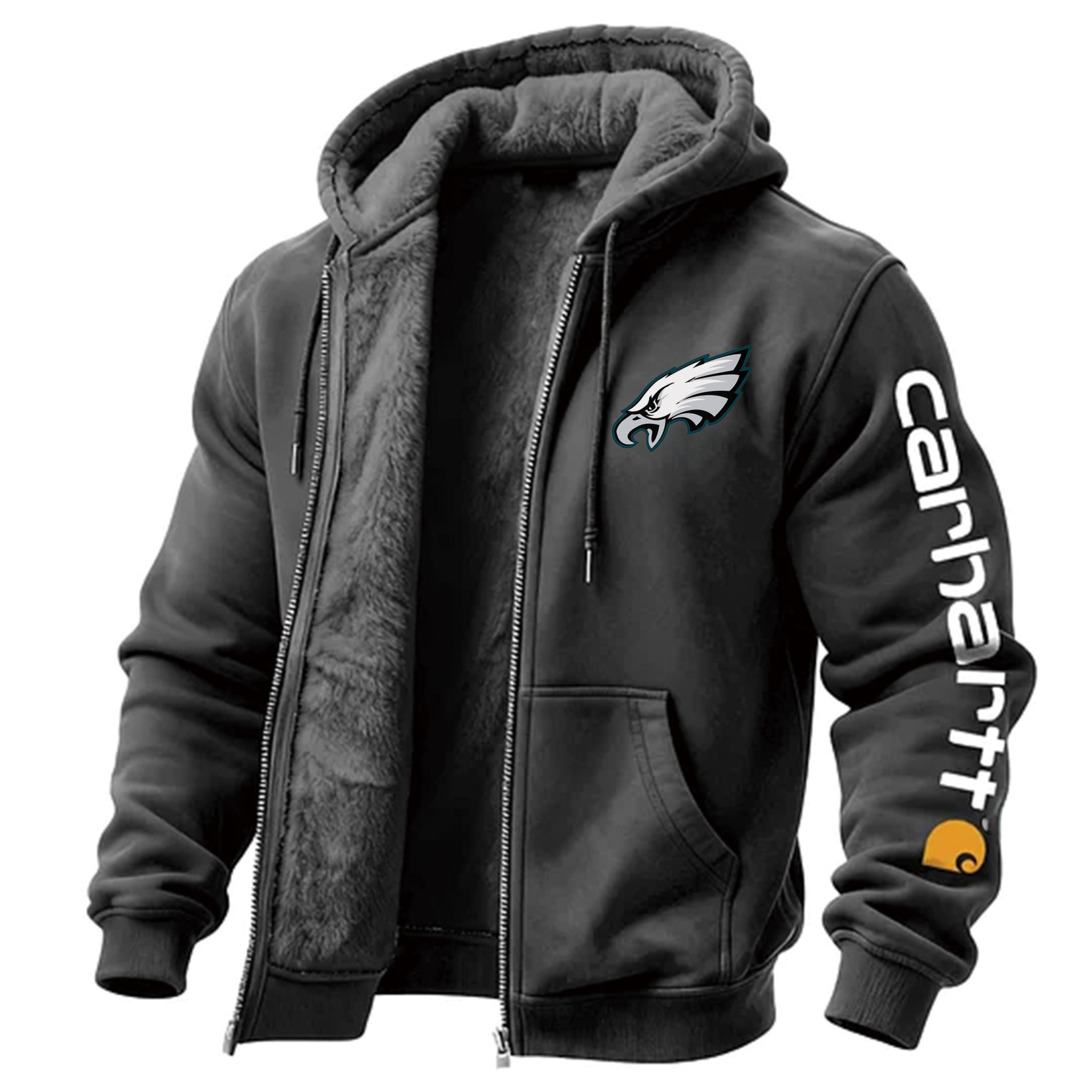 Philadelphia Eagles Men's Vintage Fleece Pocket Full Zip Long Sleeve Hoodie Jacket