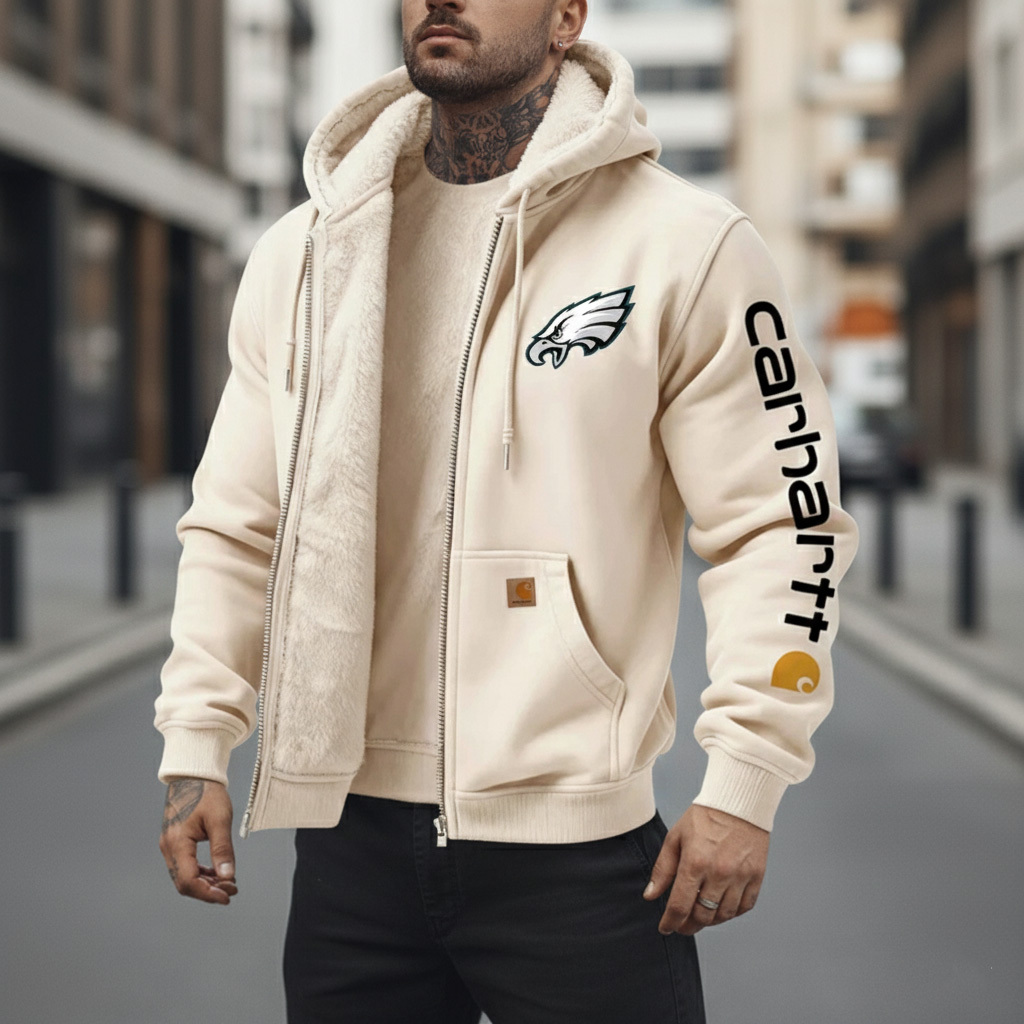 Philadelphia Eagles Men's Vintage Fleece Pocket Full Zip Long Sleeve Hoodie Jacket