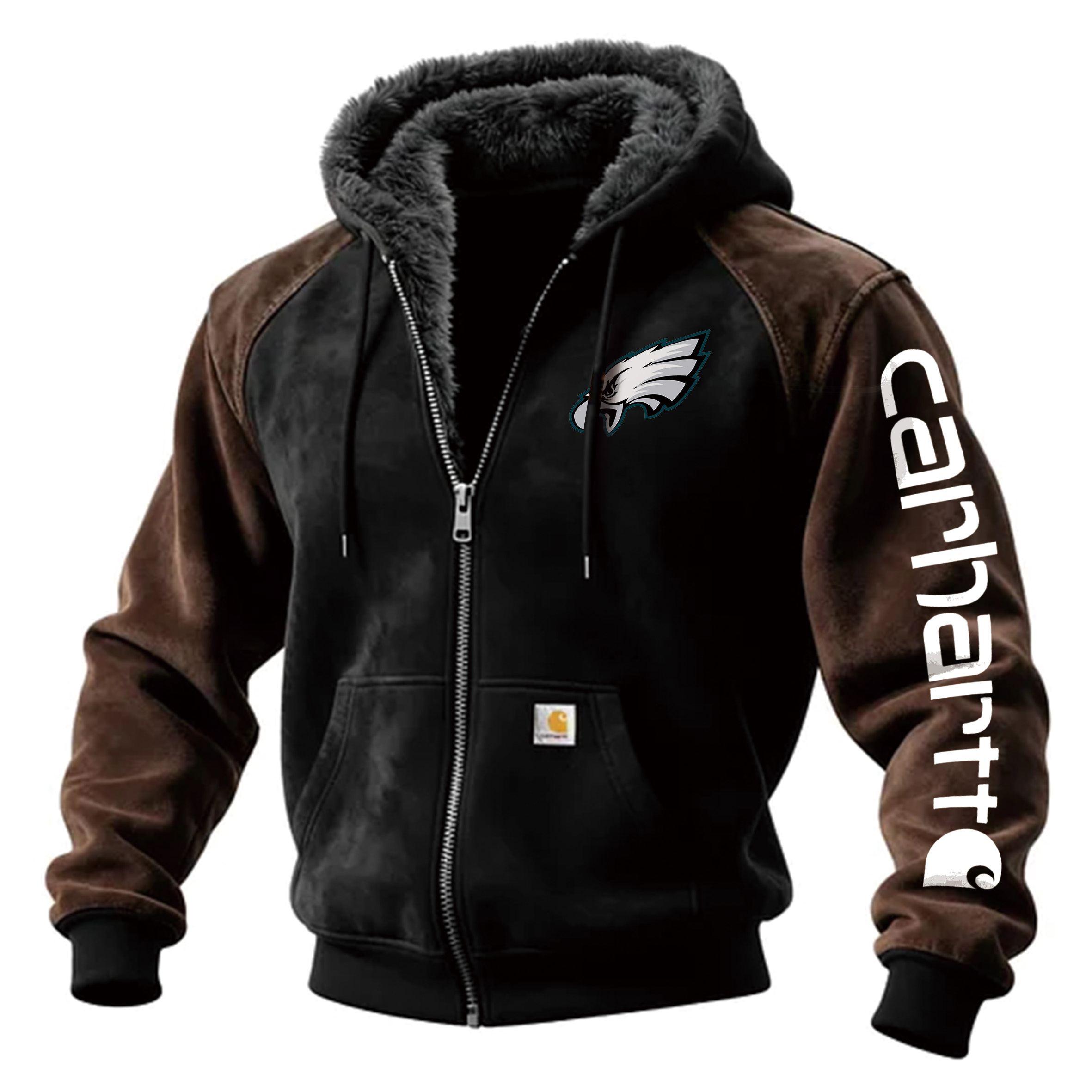 Philadelphia Eagles Outdoor Men's Casual Fur Collar Retro Zipper Cardigan Suede Jacket