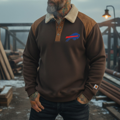 Buffalo Bills& Carhart lambskin lapel tough guy style long-sleeved Polo shirt