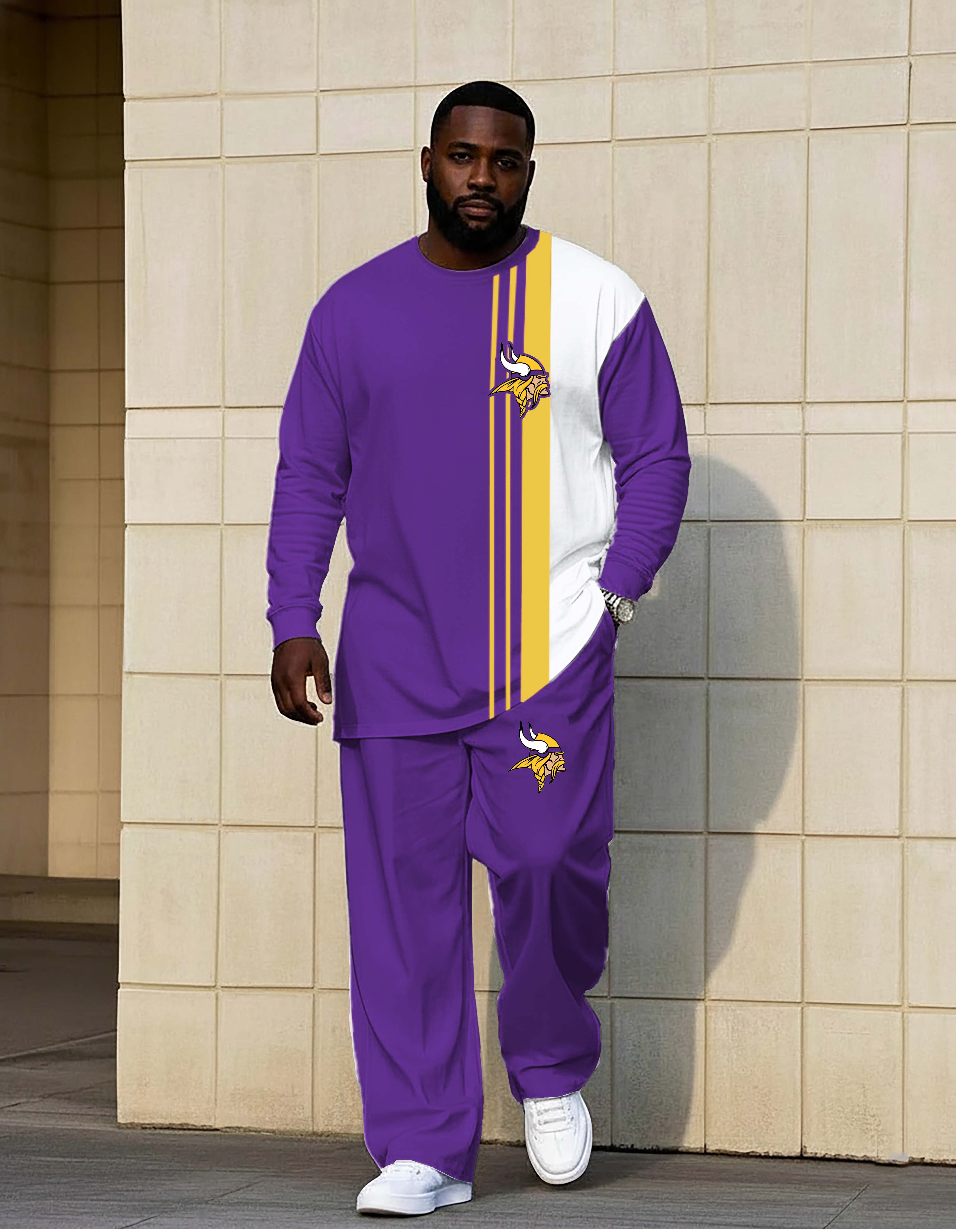 Purple White Stripe Hardknock Pants Hoodie Set