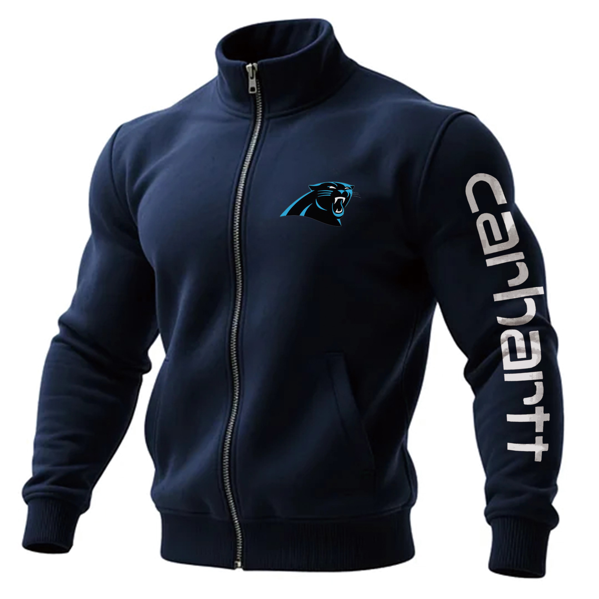 Carolina Panthers Comfortable Full Zip Stand Collar Sweatshirt Cardigan Jacket