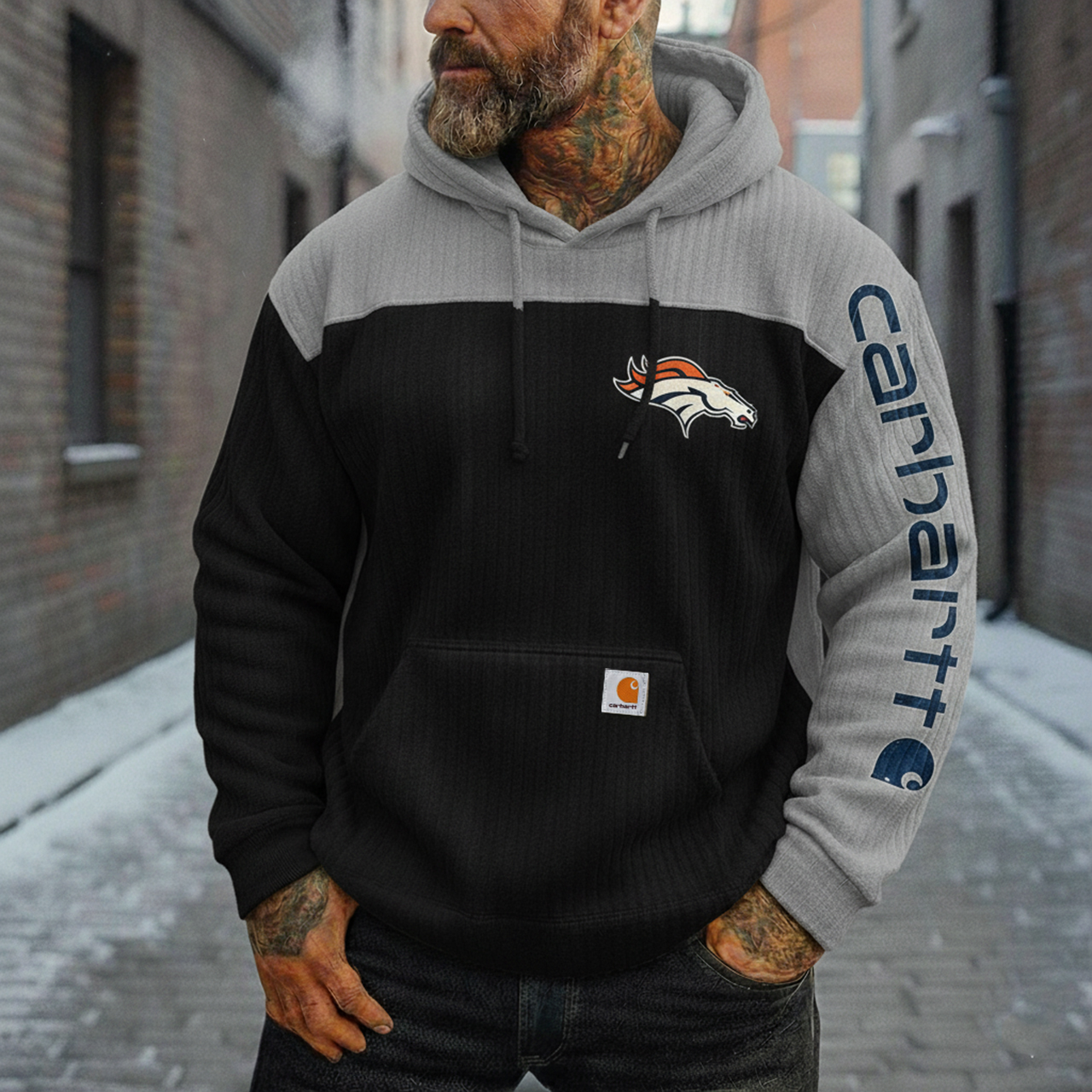 Casual Orange and Cream Split Color Hoodie