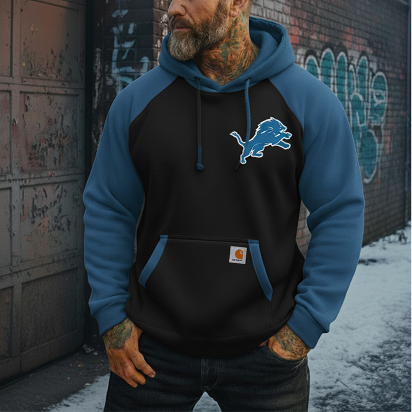 Carhartt&Detroit Lions collaboration fleece hoodie