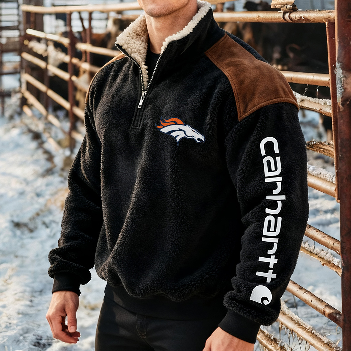 Carhartt × Denver Broncos co-branded polo lambskin jacket