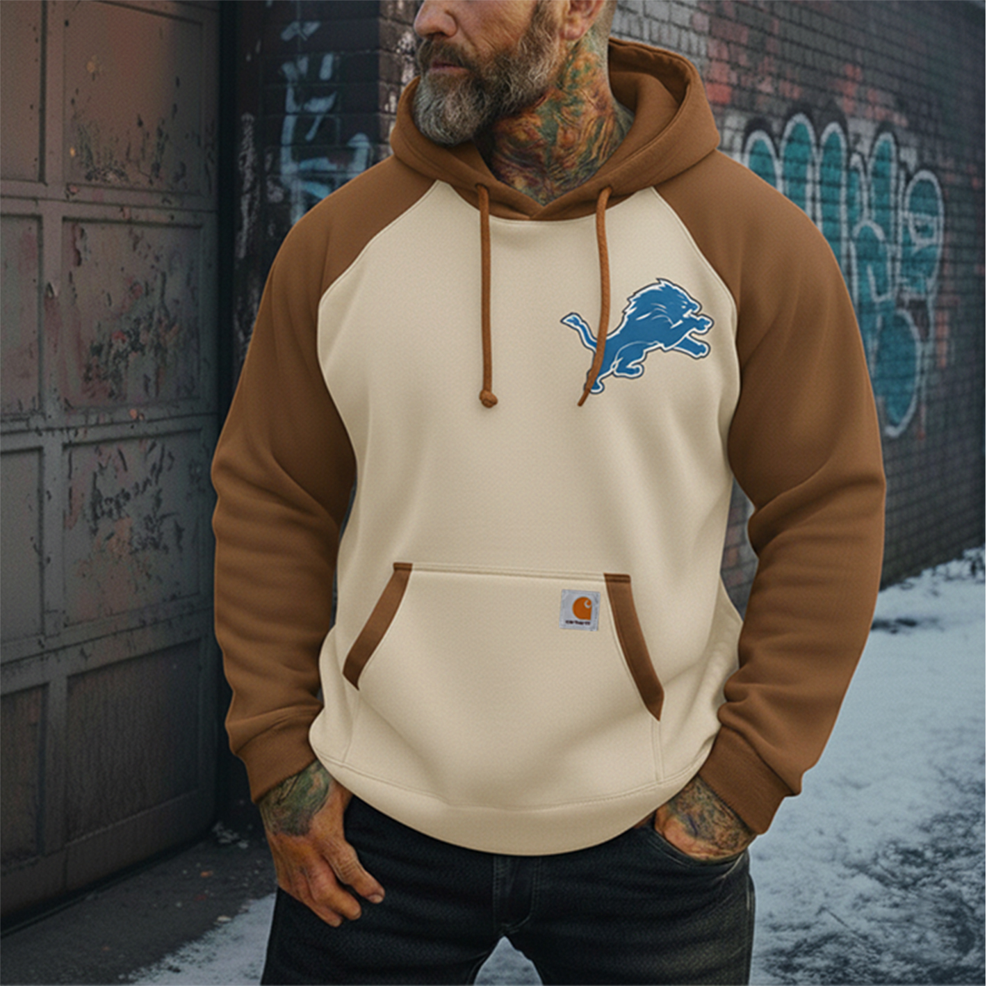 Carhartt&Detroit Lions collaboration fleece hoodie