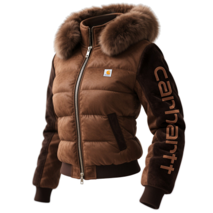 Warm Fur Hood Suede Puffer