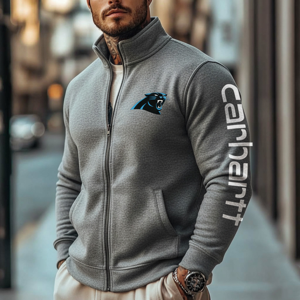 Carolina Panthers Comfortable Full Zip Stand Collar Sweatshirt Cardigan Jacket