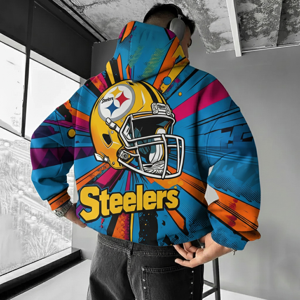 Vibrant Pop Style American Football Helmet Graphic Hoodie