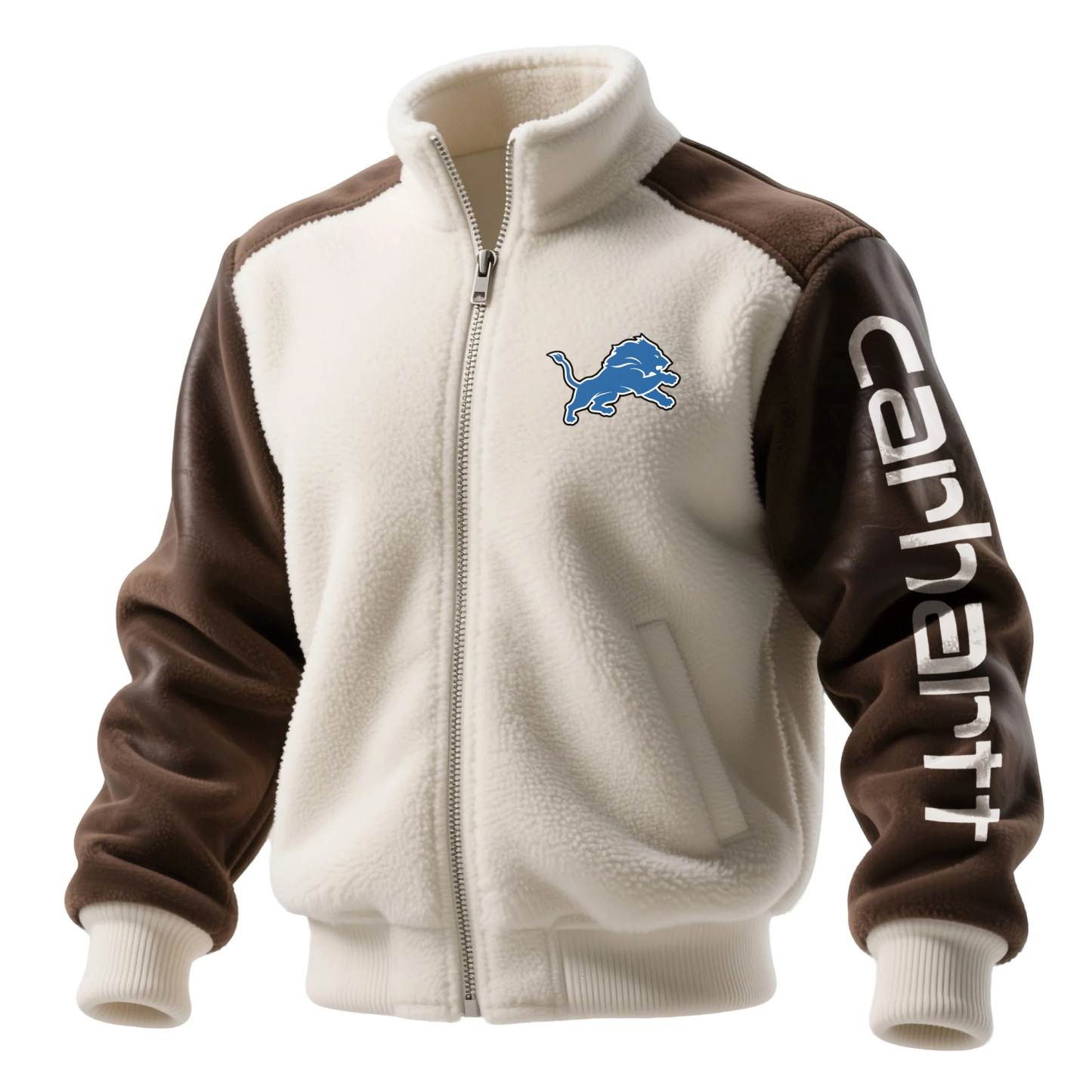 Detroit Lions Men's Retro Hoodie With Color Block Suede Stand Collar Jacket