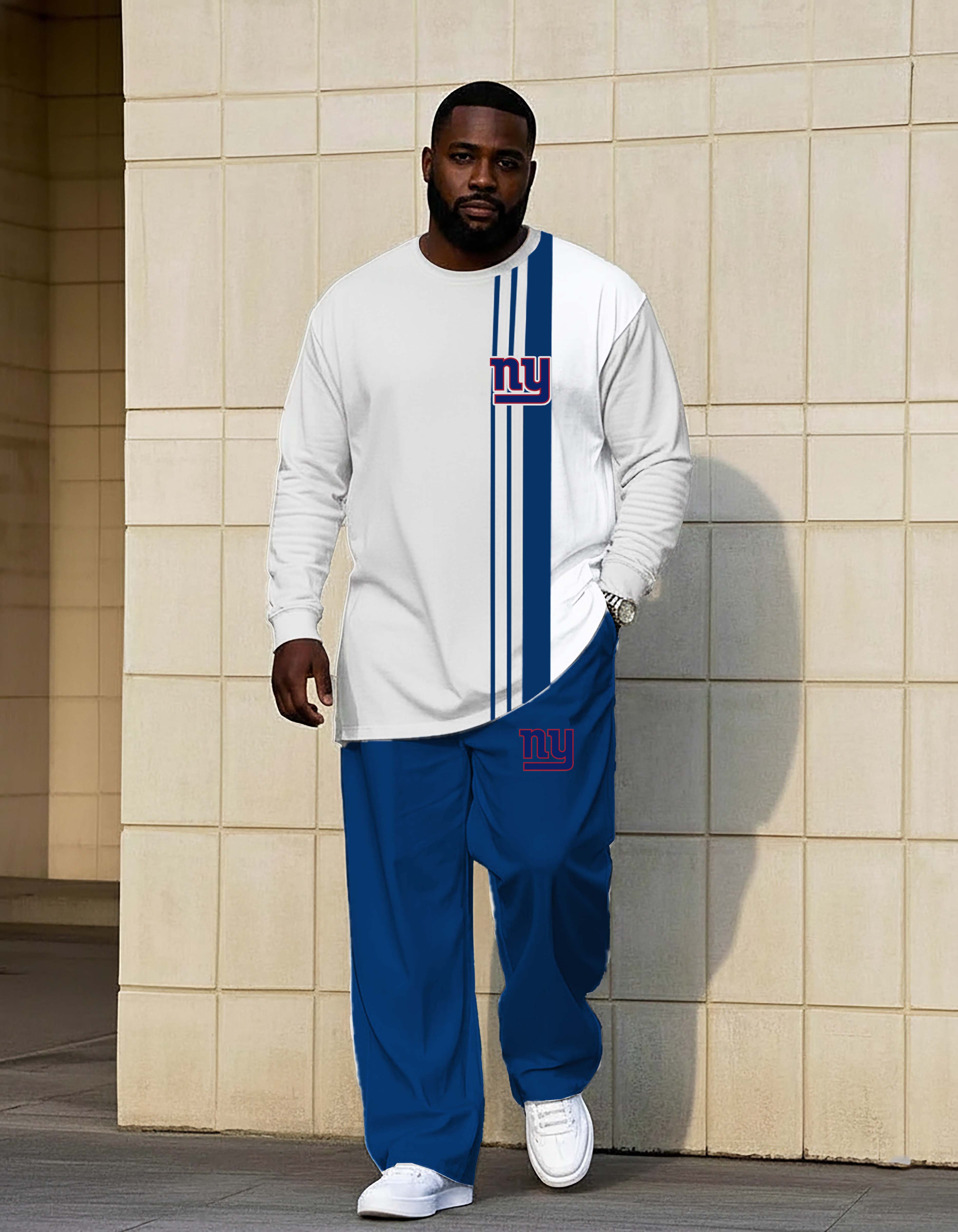 White Blue Stripe Hardknock Pants Hoodie Set