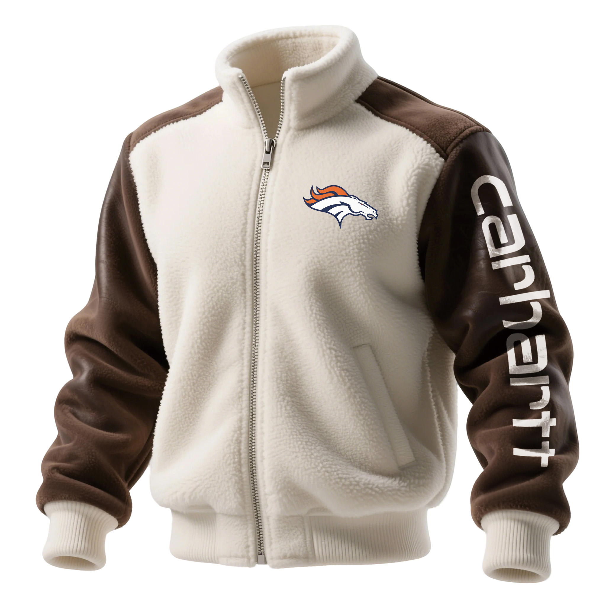 Denver Broncos Men's Retro Hoodie With Color Block Suede Stand Collar Jacket