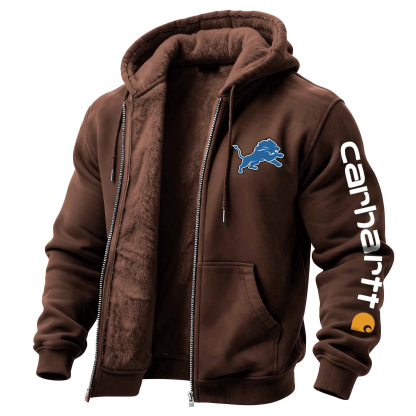 Detroit Lions Men's Vintage Fleece Pocket Full Zip Long Sleeve Hoodie Jacket