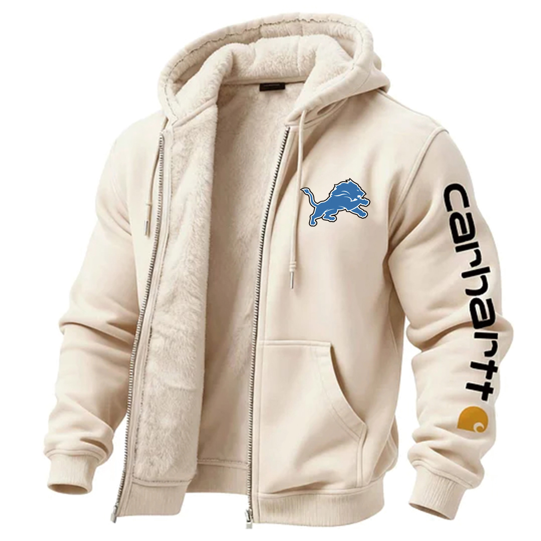 Detroit Lions Men's Vintage Fleece Pocket Full Zip Long Sleeve Hoodie Jacket