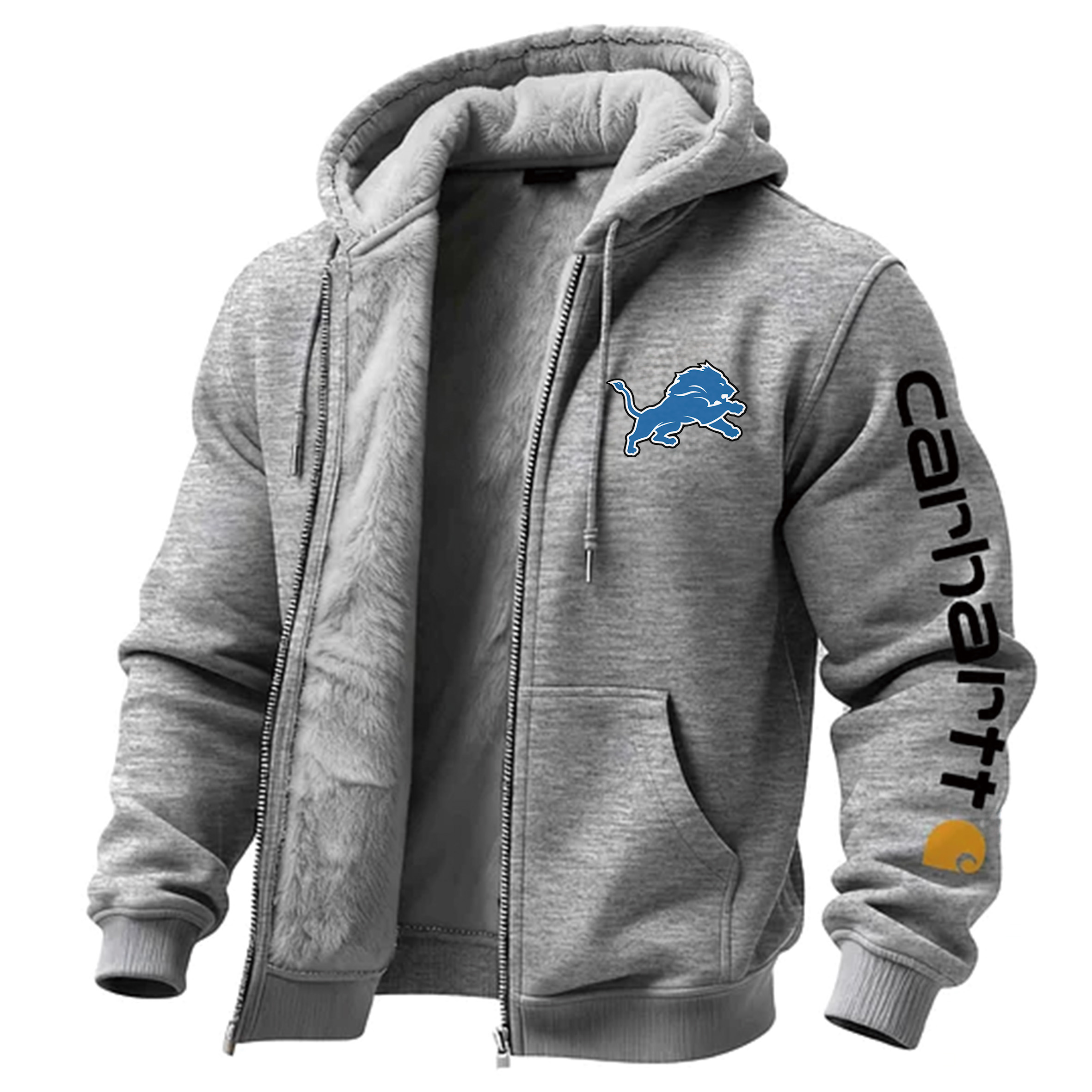 Detroit Lions Men's Vintage Fleece Pocket Full Zip Long Sleeve Hoodie Jacket