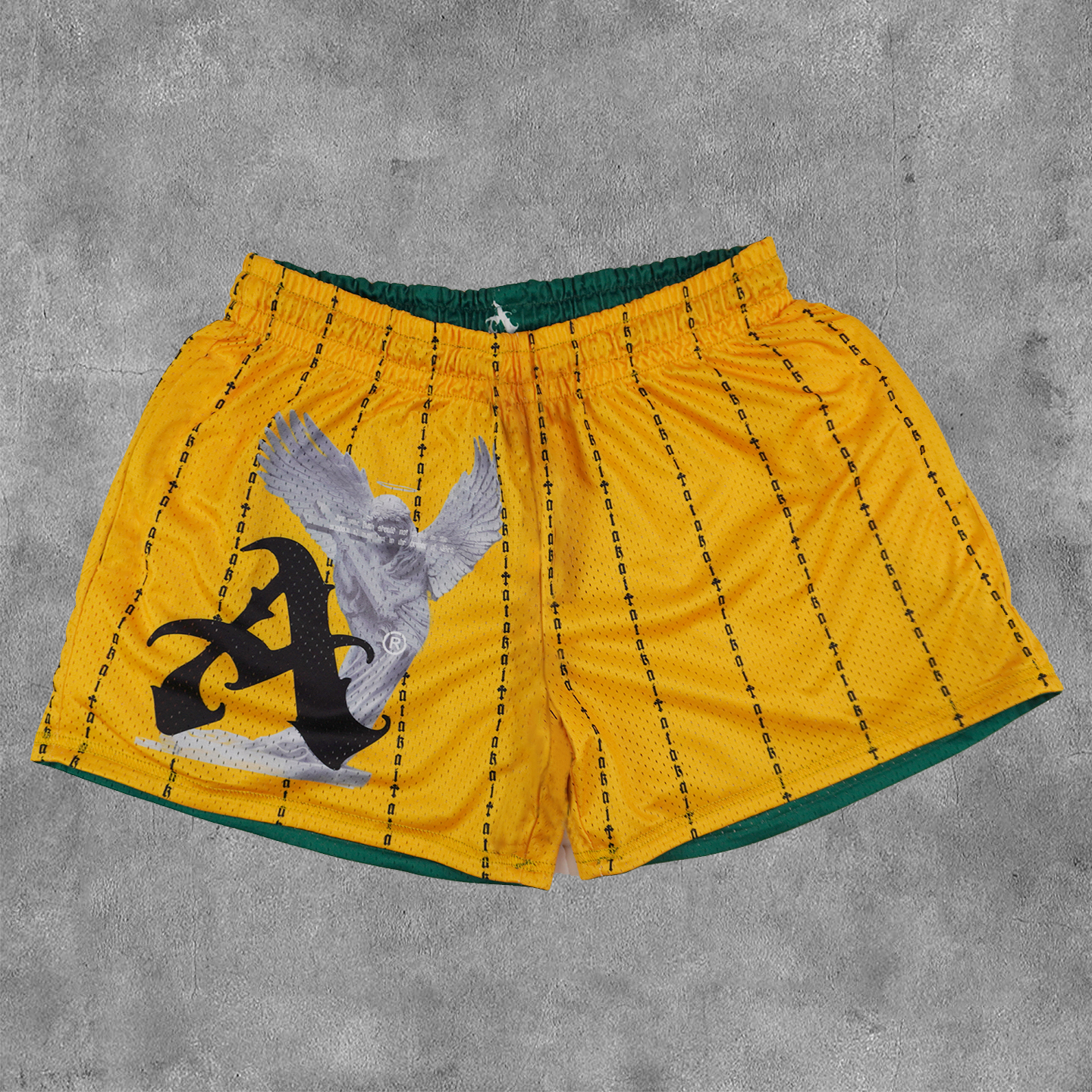 Fashion Angel Cross Print Reversible Mesh Shorts