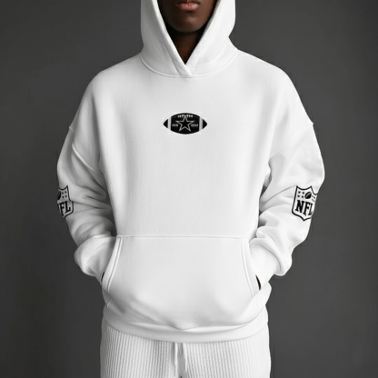 White Oversized Hoodie with Crest Graphic