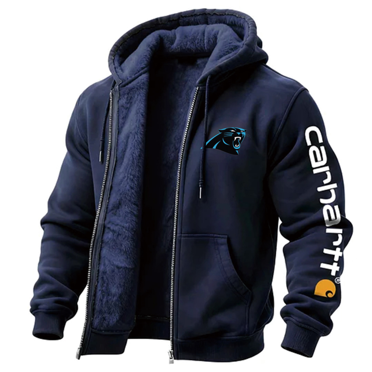Carolina Panthers Men's Vintage Fleece Pocket Full Zip Long Sleeve Hoodie Jacket