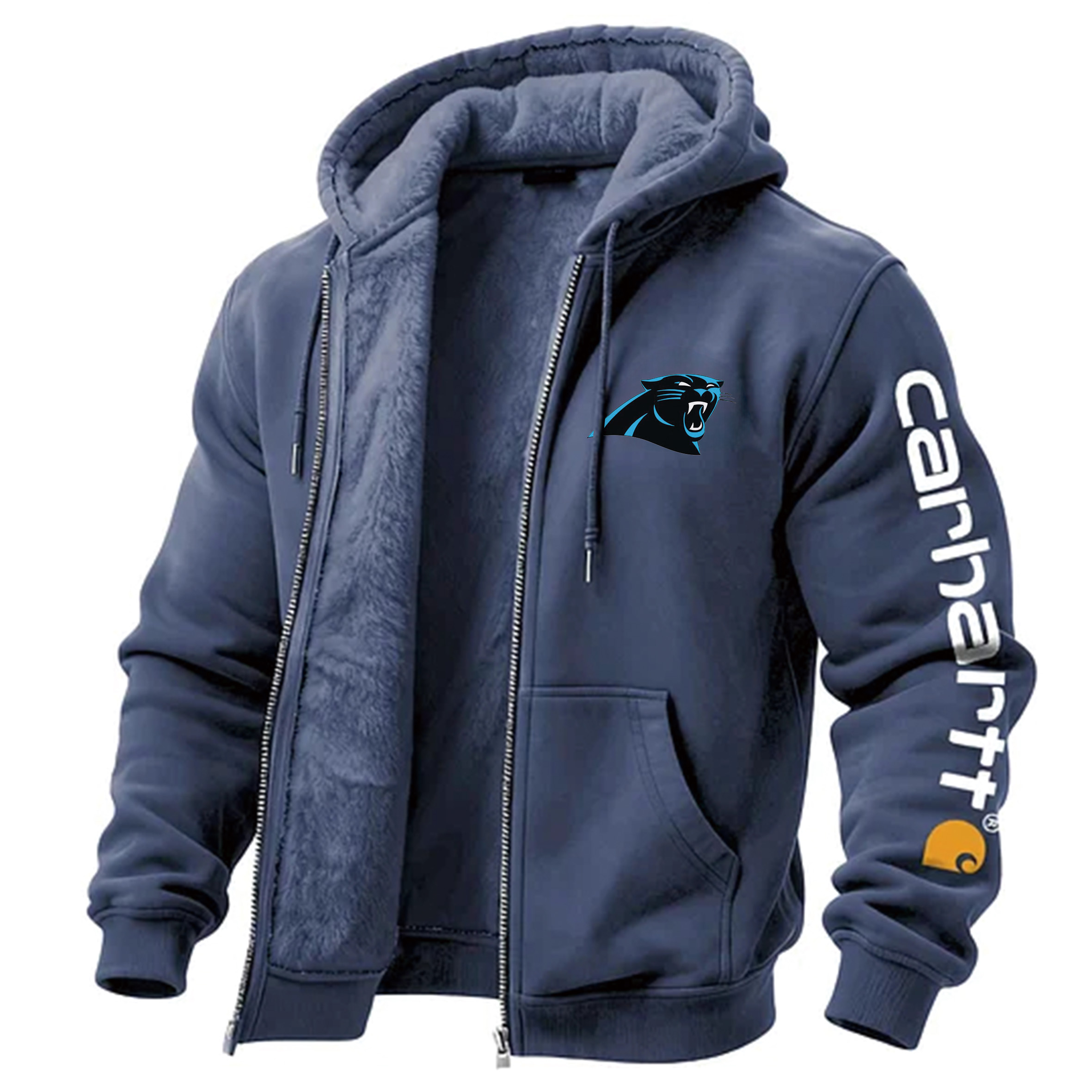 Carolina Panthers Men's Vintage Fleece Pocket Full Zip Long Sleeve Hoodie Jacket