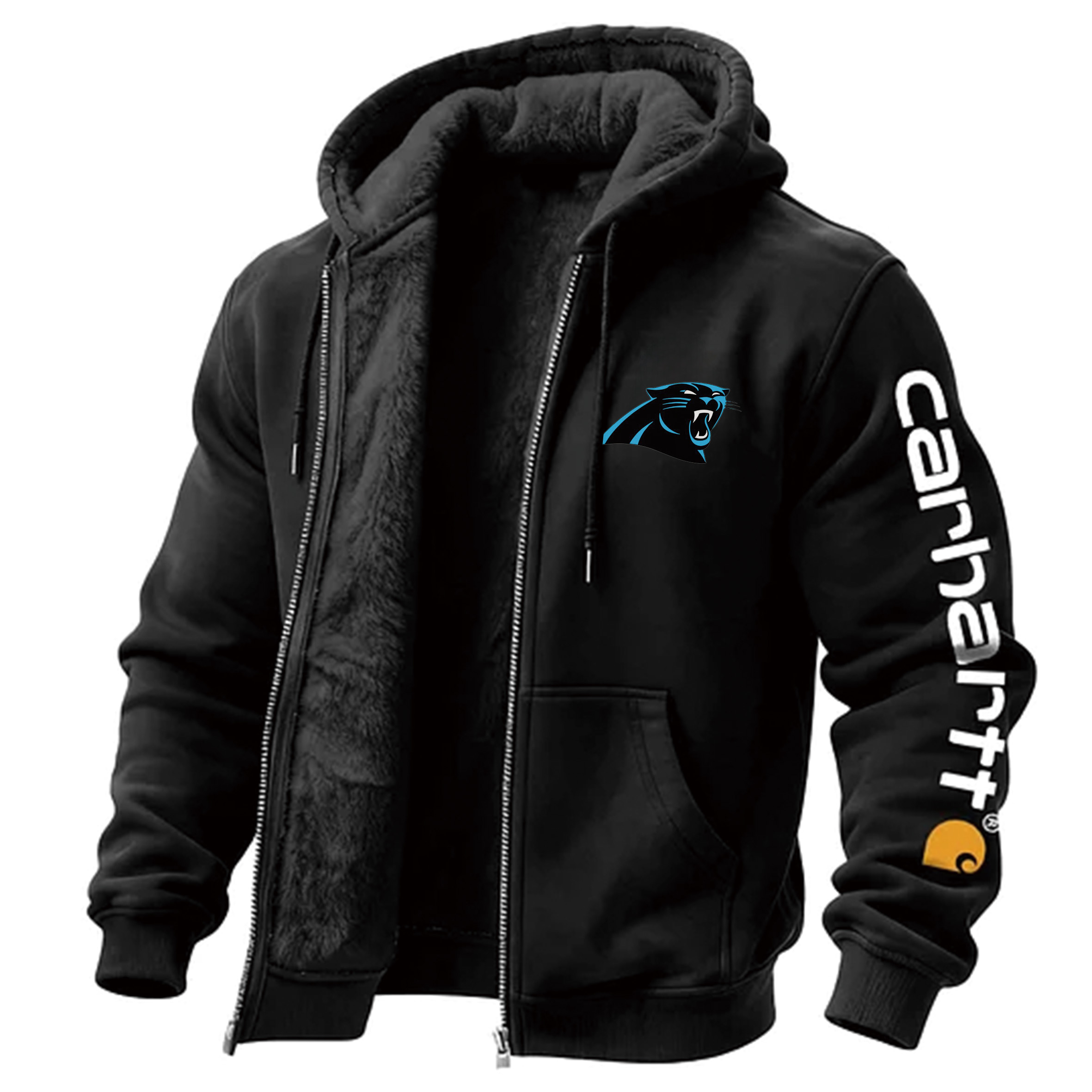 Carolina Panthers Men's Vintage Fleece Pocket Full Zip Long Sleeve Hoodie Jacket