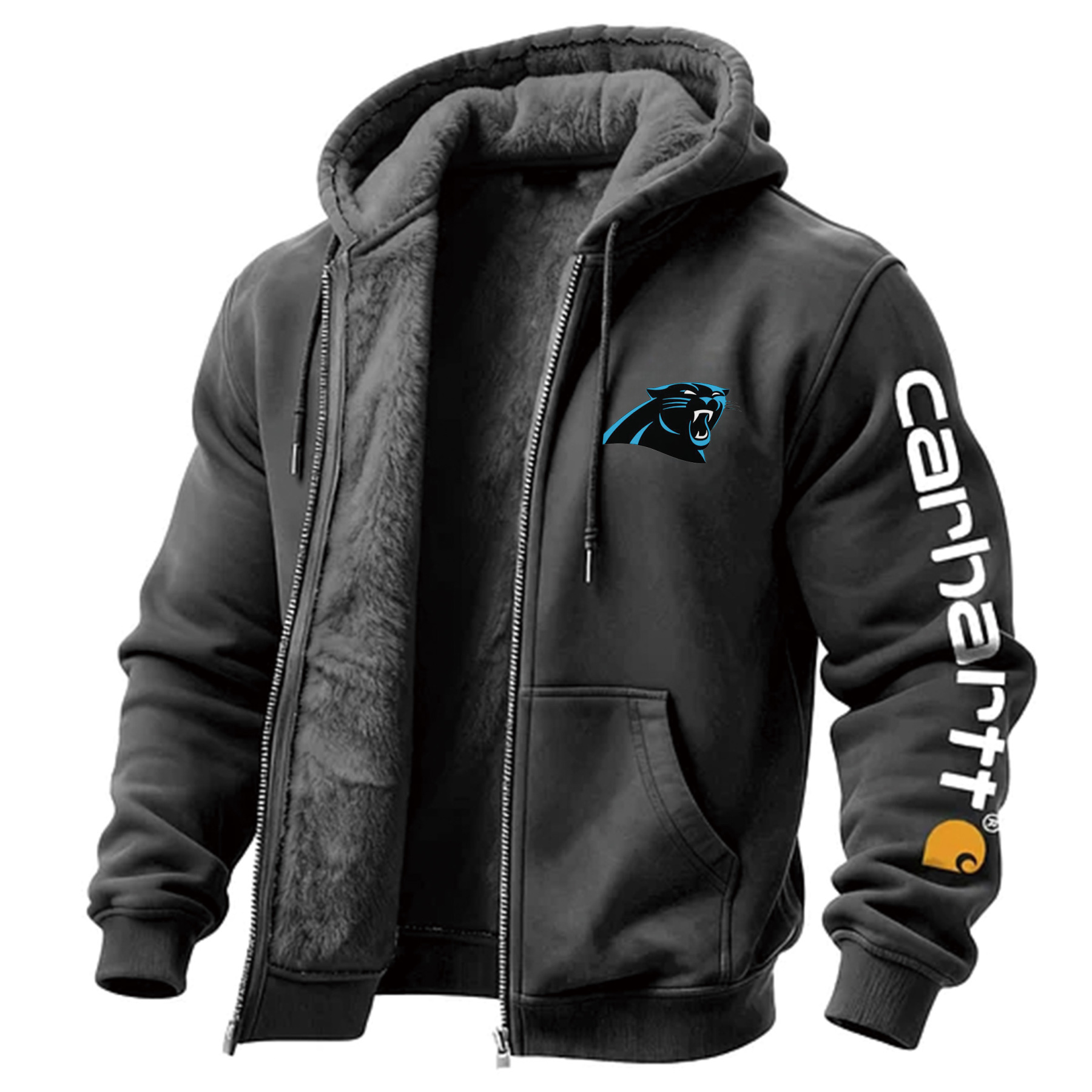 Carolina Panthers Men's Vintage Fleece Pocket Full Zip Long Sleeve Hoodie Jacket