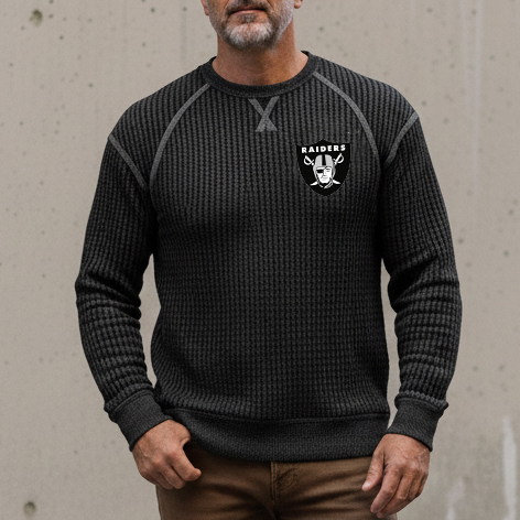 Men's Vintage Western Cowboy Waffle Knit Crew Neck Long Sleeve Sweatsh