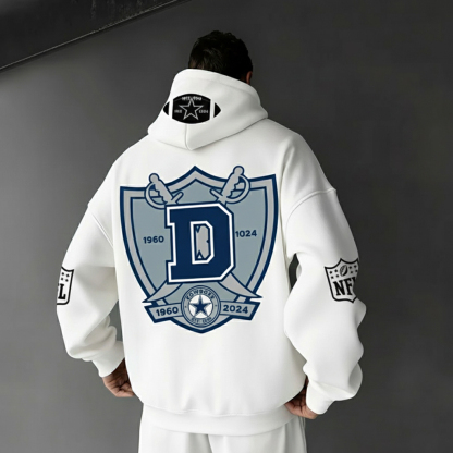 White Oversized Hoodie with Crest Graphic