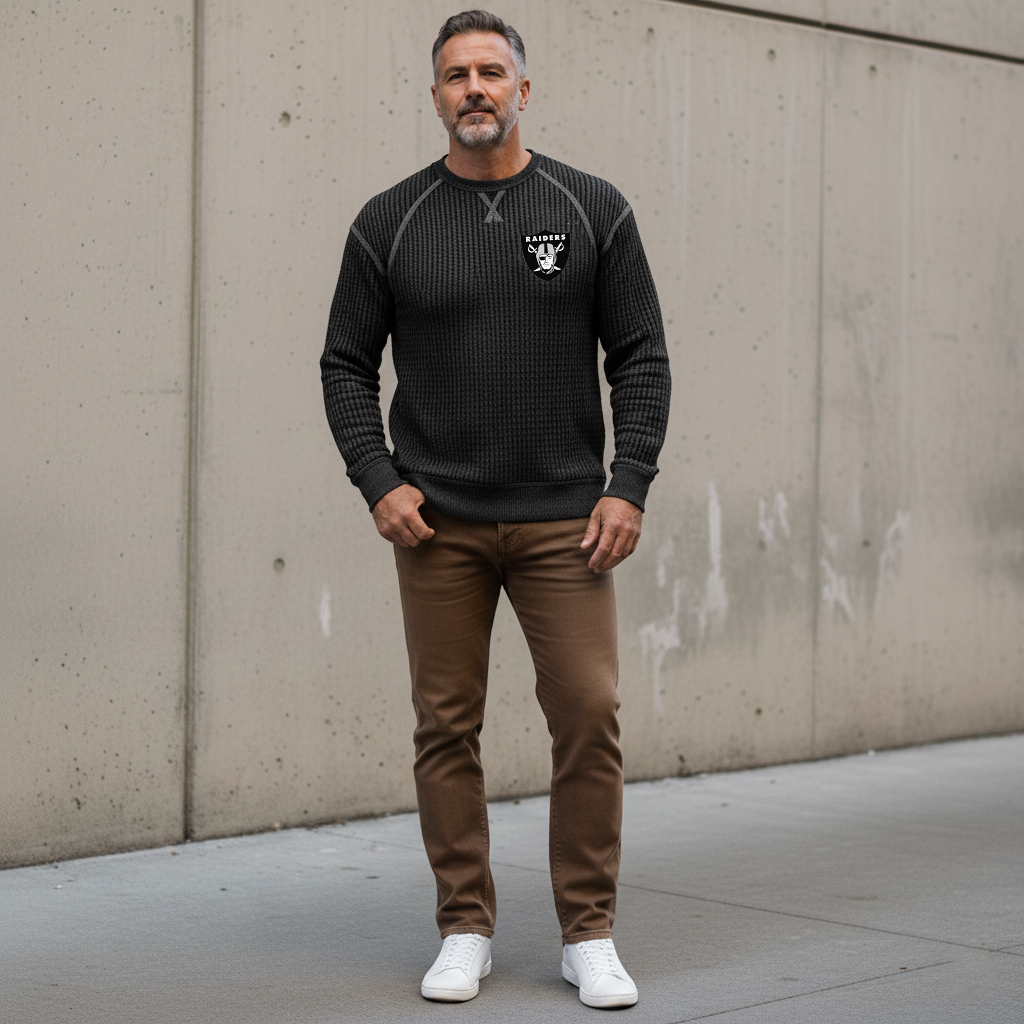 Men's Vintage  Las Vegas Raiders Western Cowboy Waffle Knit Crew Neck Long Sleeve Sweatshirt