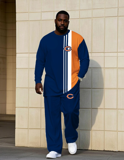 Navy Blue and Orange Split Hardknock Pants Hoodie Set