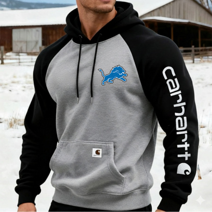 Carhartt×Detroit Lion workwear badge Black and Grey hooded sweatshirt