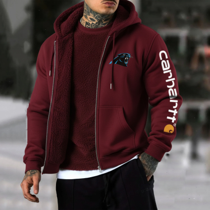 Carolina Panthers Men's Vintage Fleece Pocket Full Zip Long Sleeve Hoodie Jacket